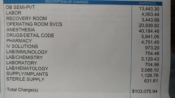 $103,000 bill for an unplanned C-section