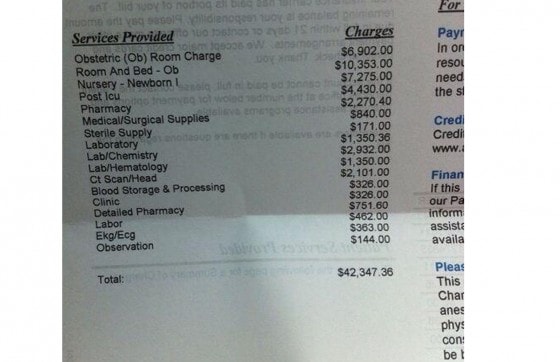 $42,000 bill for uninsured childbirth expenses