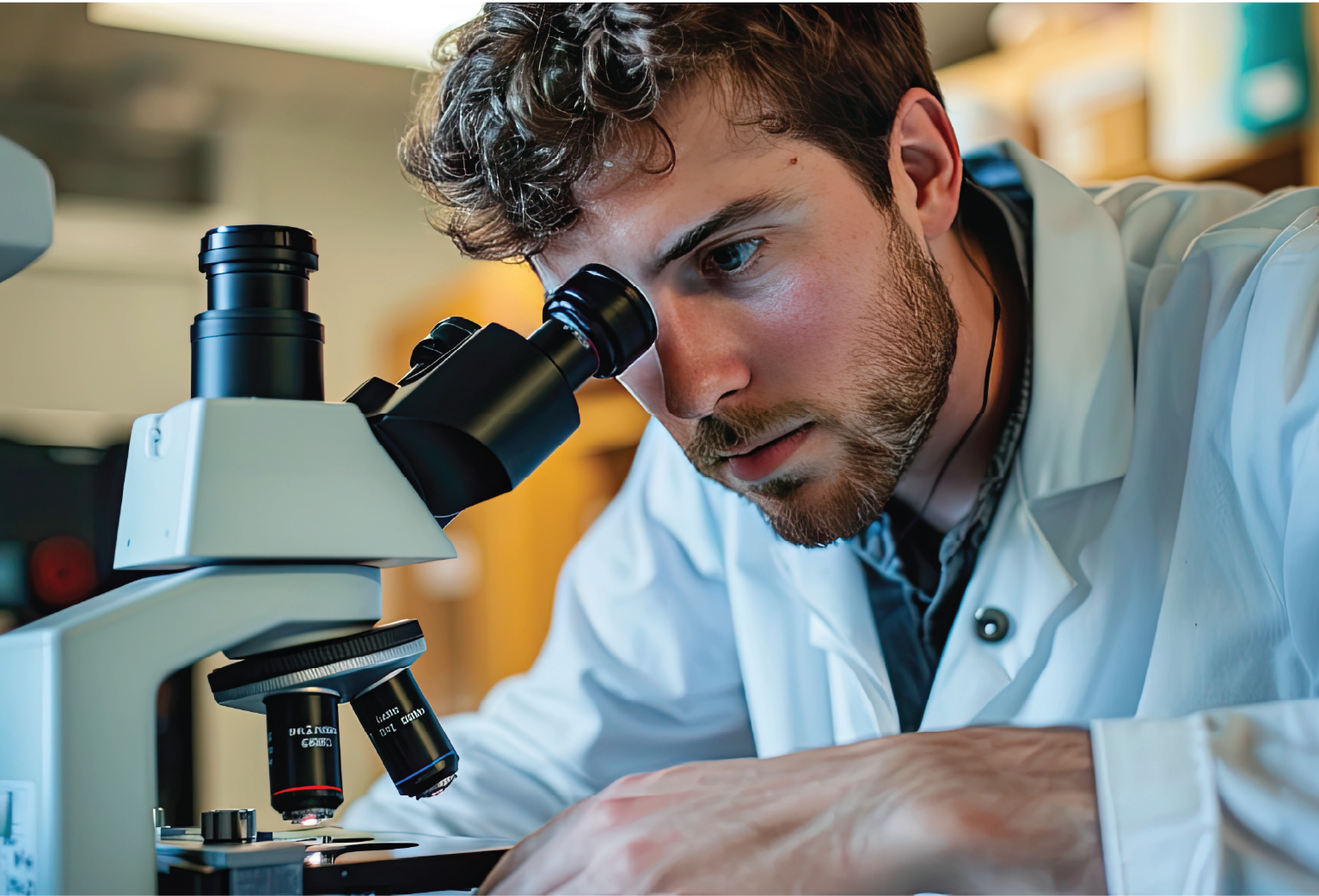 Technician with microscope